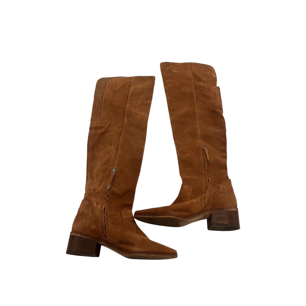Dolce Vita Brown Suede Knee High Zip Riding Boots Almond Toe Women's - Picture 2 of 9